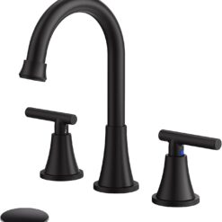 Bathroom Faucets for Sink 3 Hole, Matte Black Bathroom Sink Faucet with Pop-up Drain and Supply Lines, Stainless Steel Lead-Free Widespread Faucet for Vanity RV Farmhouse Sink
