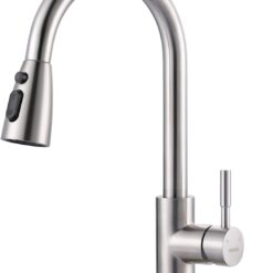 Kitchen Faucet with Sprayer, Kitchen Sink Faucet, SUS 304 Stainless Steel, High Arc Single Handle Brushed Nickel Kitchen Faucets with Pull Down Sprayer, Pull Out Kitchen Faucet with Deck Plate