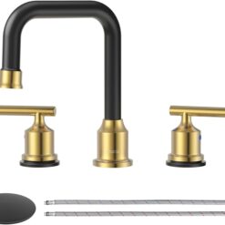 Widespread Bathroom Faucet 3 Hole Bathroom Sink Faucet 2 Handle Vanity Faucet 8 Inch with Pop-Up Drain Black and Gold