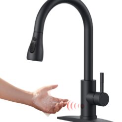 FORIOUS Touchless Kitchen Faucet with Pull Down Sprayer, Black Hands-Free Smart Motion Sensor Sink Faucet Single Handle Contemporary, Suitable for Farmhouse Laundry Camper RV Bar