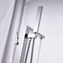 Freestanding Bathtub Faucet | Tub Filler Floor Mounted Brass Bathtub Faucet | Bathtub Faucet Single Handle With Handheld Shower Chrome Plating