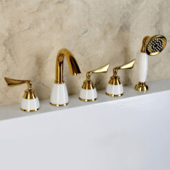Brass Bathroom Tub Faucet | Deck Mounted Widespread 5 Holes Waterfall Bathtub Faucet
