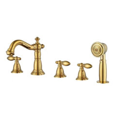 Brass Bathroom Tub Faucet | Deck Mounted Widespread 5 Holes Waterfall Bathtub Faucet