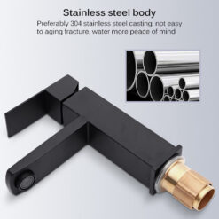 Bathroom Basin Faucet Stainless Steel Fashion Black Copper Bottom Square Single Hole Baking Paint Cold Hot Sink Taps