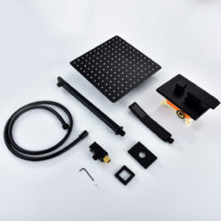 Black Shower Combo Set Stainless Steel Shower Systems with Rain Shower and Handheld Shower Trim Kit with Rough-In Valve