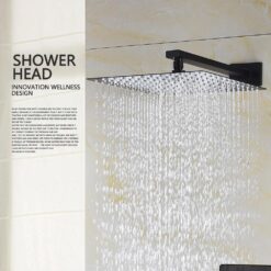 Black Shower Combo Set Stainless Steel Shower Systems with Rain Shower and Handheld Shower Trim Kit with Rough-In Valve
