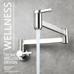 Brass Kitchen Faucet Wall Mount Pot Filler Faucet 360 Rotatable Folding Lengthened with Double Joint Swing Arms Cold Water Tap