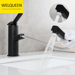 Brass Pulldown Basin Faucet with Pull Out Sprayer Single Lever Faucet for Bathroom Hot and Cold Water Faucet