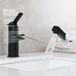 Brass Pulldown Basin Faucet with Pull Out Sprayer Single Lever Faucet for Bathroom Hot and Cold Water Faucet