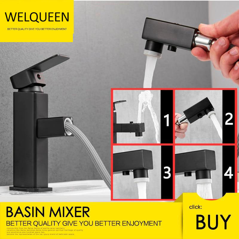 Brass Basin Faucet Multi-Functional Stretch Faucet Hot And Cold Water Pull Out Sink Faucet
