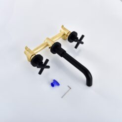 Brass Black Concealed Bathroom Basin Sink Tap Double Handle Wall Mount Hot And Cold Concealed Basin Mixer