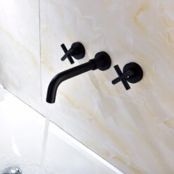 Brass Black Concealed Bathroom Basin Sink Tap Double Handle Wall Mount Hot And Cold Concealed Basin Mixer
