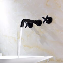 Brass Black Concealed Bathroom Basin Sink Tap Double Handle Wall Mount Hot And Cold Concealed Basin Mixer