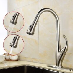 Brass Brushed Nickel Deck Mounted 360 Degree Rotating Pull Out Sprayer Kitchen Faucet Mixer Tap For Kitchen