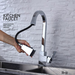 Brass Pull Out Kitchen Faucet Hot and Cold Water 360 Degree Rotation Stretch Pull Down Sprayer Kitchen Faucet