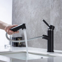 Brass Basin Faucet Multi-functional Stretch Faucet Black Cold and Hot Water Washing Basin Sitting Pull Out Faucet
