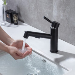 Brass Basin Faucet Multi-functional Stretch Faucet Black Cold and Hot Water Washing Basin Sitting Pull Out Faucet