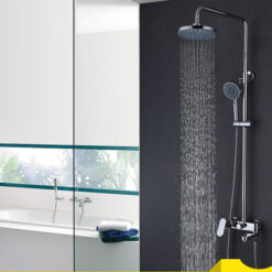 Brass Chrome Single Handle Bathtub Faucet Mixer Tap 5-Ways Showers Hand Shower Rain Shower Head Shower Set