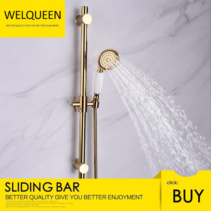 Brass Gold Metal Shower Sliding Bar With Height Adjustable for Bathroom with Shower Head Shower Hose