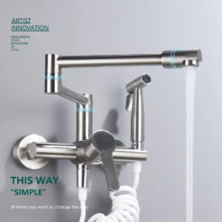 Brass Pot Filler Folding Faucet with Side Sprayer Kitchen Sink Faucet with Swing Arm and Double Function Joint