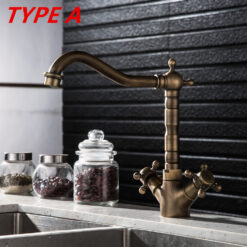 Bathroom Countertop Vessel Sink Faucet | Dual Handles Basin Mixer Taps | Retro Copper Basin Faucet