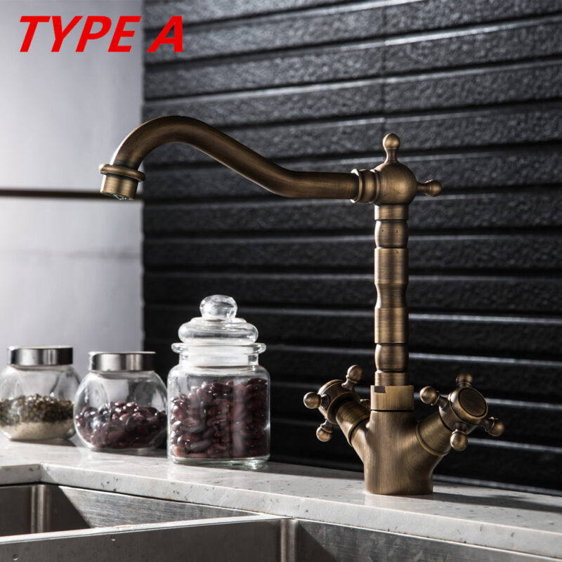 Bathroom Countertop Vessel Sink Faucet | Dual Handles Basin Mixer Taps | Retro Copper Basin Faucet
