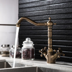 Bathroom Countertop Vessel Sink Faucet | Dual Handles Basin Mixer Taps | Retro Copper Basin Faucet