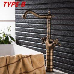 Bathroom Countertop Vessel Sink Faucet | Dual Handles Basin Mixer Taps | Retro Copper Basin Faucet