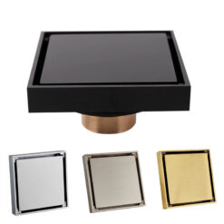 100% Solid Brass Square Bathroom Shower Floor Drain Tile Insert Invisible Water Filter Black Gold Chrome Nickel Brushed