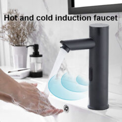 Copper Automatic Sensor Faucet Basin Single Cold Black Faucet Hot Smart Sensor Infrared Hand Washing Basin Faucet