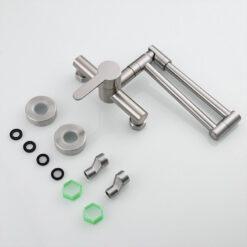 Brass Kitchen Folding Faucet Pot Filler Faucet Two Holes Wall Mount Faucet Hot and Cold Mixer Tap with Kitchen Sprayer