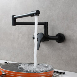 Brass Kitchen Folding Faucet Pot Filler Faucet Two Holes Wall Mount Faucet Hot and Cold Mixer Tap with Kitchen Sprayer