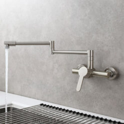 Brass Kitchen Folding Faucet Pot Filler Faucet Two Holes Wall Mount Faucet Hot and Cold Mixer Tap with Kitchen Sprayer