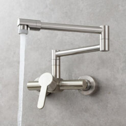 Brass Kitchen Folding Faucet Pot Filler Faucet Two Holes Wall Mount Faucet Hot and Cold Mixer Tap with Kitchen Sprayer