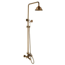 Antique Brass Shower Faucet | Shower System with 8 Rain Shower head | Multi-Function Adjustable Slide Bar shower set