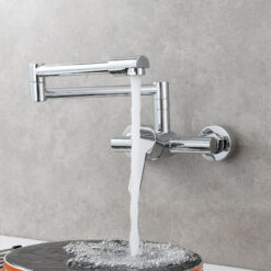 Brass Kitchen Folding Faucet Pot Filler Faucet Two Holes Wall Mount Faucet Hot and Cold Mixer Tap with Kitchen Sprayer