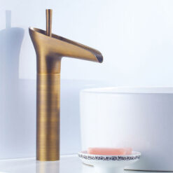 Classical Waterfall Basin Faucet | Single Handle Solid Brass Lavatory Faucet | Bathroom Sink Faucets In Antique Brass Finished