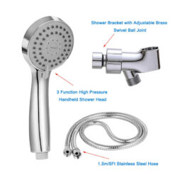3 Function High Pressure Handheld Shower Head | Chrome Shower Head with Hose and Adjustable Bracket | Massage Spa Plastic Handheld Shower Head