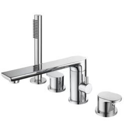 Brush Gold Deck Mount Roman Tub and Shower Trim Kit with Single-Spray Shower Head 3&4 Hole Bathroom Waterfall Bathtub Faucet