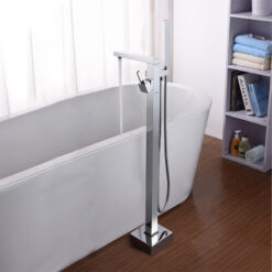 Freestanding Bathtub Faucet | Tub Filler Floor Mounted Brass Bathtub Faucet | Bathtub Faucet Single Handle With Handheld Shower Chrome Plating
