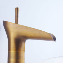 Classical Waterfall Basin Faucet | Single Handle Solid Brass Lavatory Faucet | Bathroom Sink Faucets In Antique Brass Finished