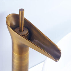 Classical Waterfall Basin Faucet | Single Handle Solid Brass Lavatory Faucet | Bathroom Sink Faucets In Antique Brass Finished