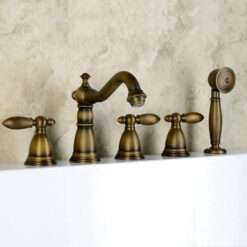 Brass Bathroom Tub Faucet | Deck Mounted Widespread 5 Holes Waterfall Bathtub Faucet
