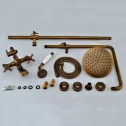 Antique Brass Shower Faucet | Shower System with 8 Rain Shower head | Multi-Function Adjustable Slide Bar shower set