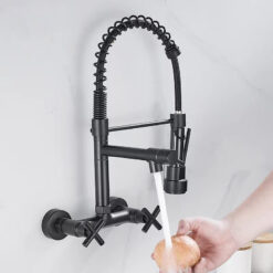 Brushed Spring Pull Down Kitchen Faucet Cold Water Dual Spouts Handheld Shower Kitchen Taps Wall Mounted Kitchen Washing Crane