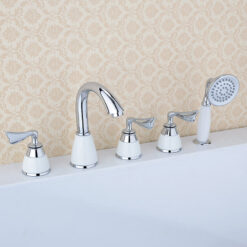 Brass Bathroom Tub Faucet | Deck Mounted Widespread 5 Holes Waterfall Bathtub Faucet