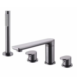 Brush Gold Deck Mount Roman Tub and Shower Trim Kit with Single-Spray Shower Head 3&4 Hole Bathroom Waterfall Bathtub Faucet