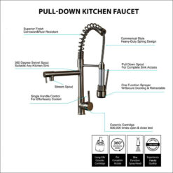 Deck Mounted Water Kitchen Faucet Black Bronze Spring Pull Down Dual Spray Spout Kitchen Mixer Tap
