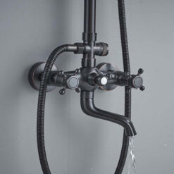 Bathroom Rainfall Shower Mixer Faucet Dual Handle Bath Shower Set Black Brass 8