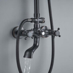 Bathroom Rainfall Shower Mixer Faucet Dual Handle Bath Shower Set Black Brass 8